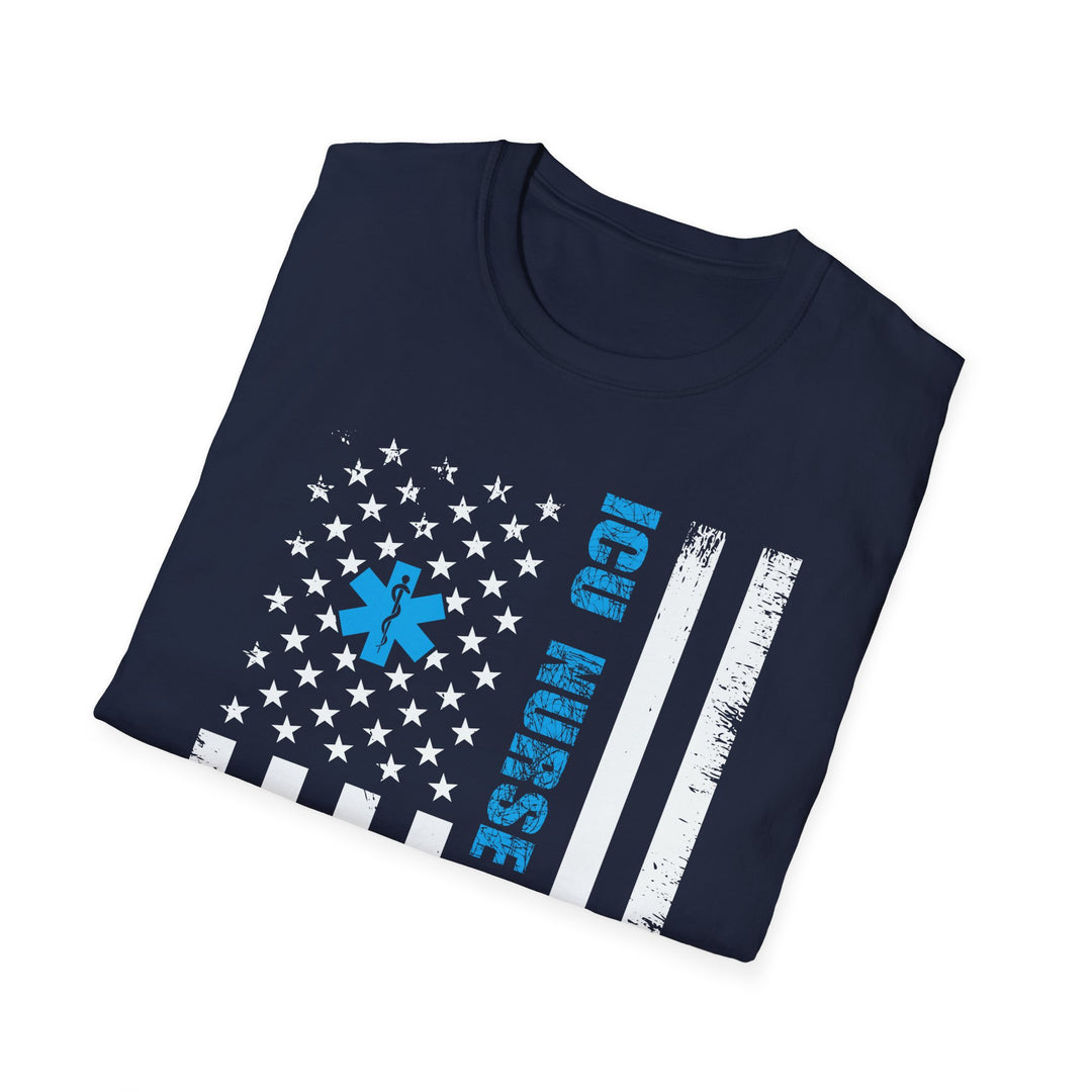 ICU Nurse American Flag T-Shirt — Thin Blue Line EMS Star of Life Tee