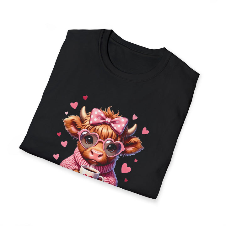 Be Mine Valentine Cow T-Shirt — Cute Cow Holding Heart Mug Tee