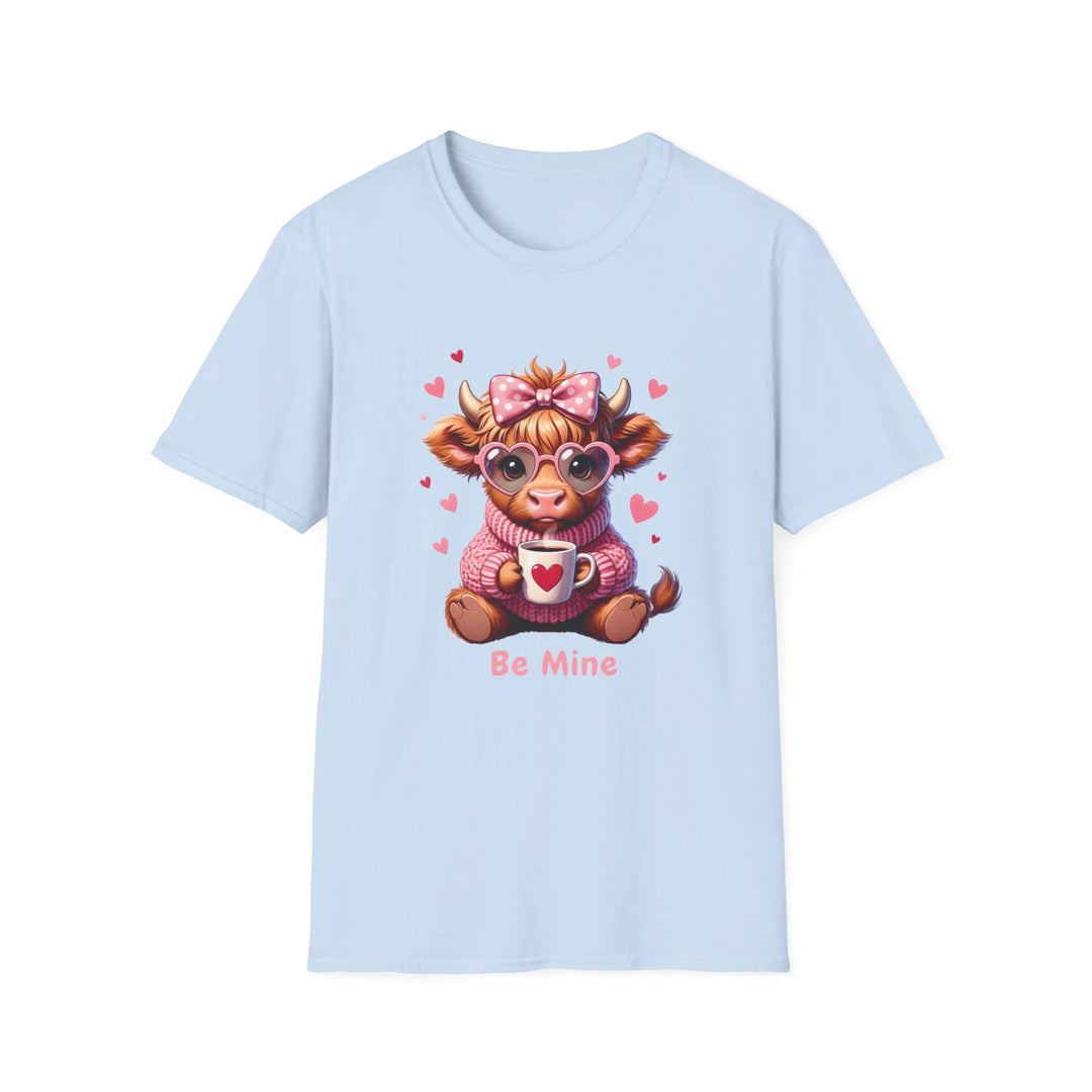 Be Mine Valentine Cow T-Shirt — Cute Cow Holding Heart Mug Tee