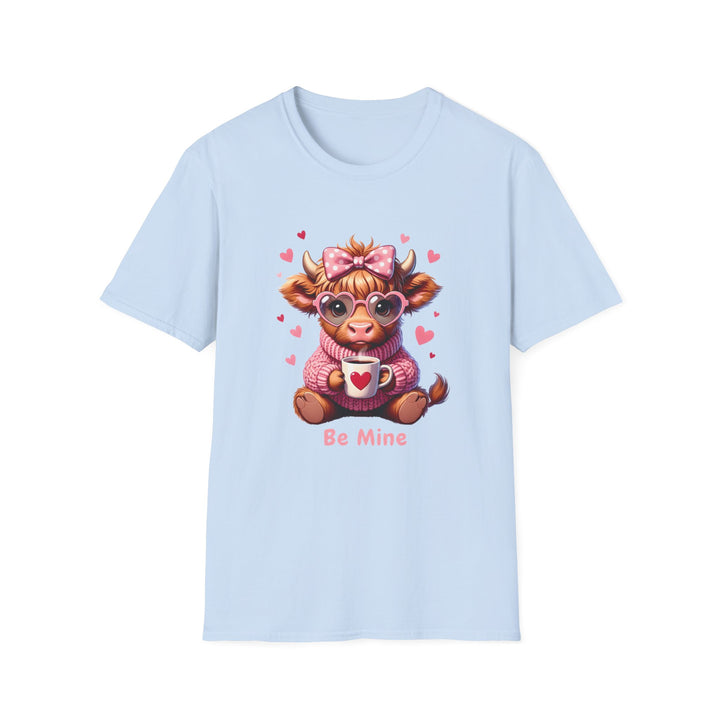 Be Mine Valentine Cow T-Shirt — Cute Cow Holding Heart Mug Tee