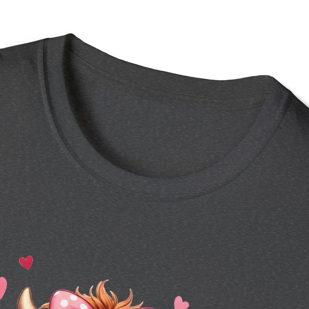 Be Mine Valentine Cow T-Shirt — Cute Cow Holding Heart Mug Tee