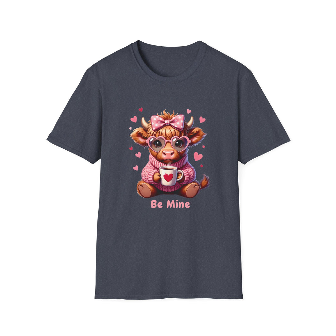 Be Mine Valentine Cow T-Shirt — Cute Cow Holding Heart Mug Tee