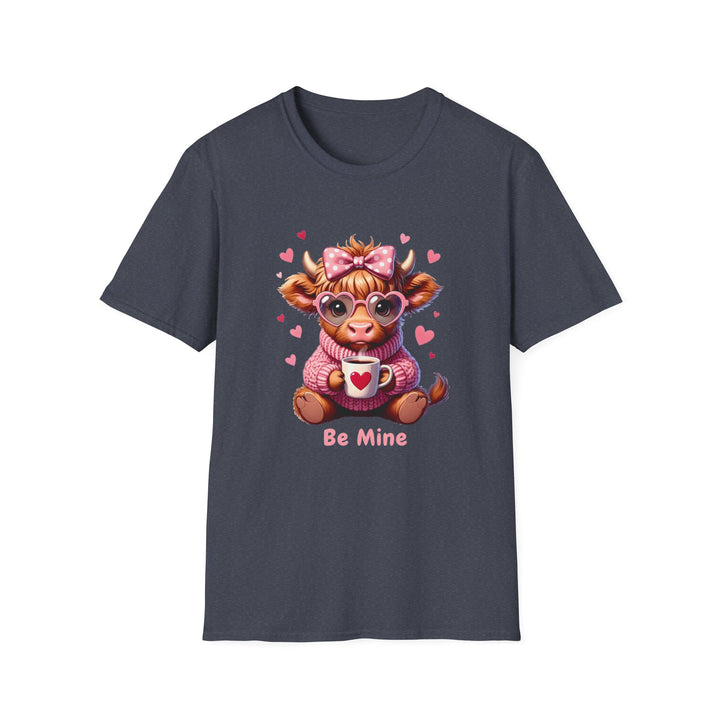 Be Mine Valentine Cow T-Shirt — Cute Cow Holding Heart Mug Tee