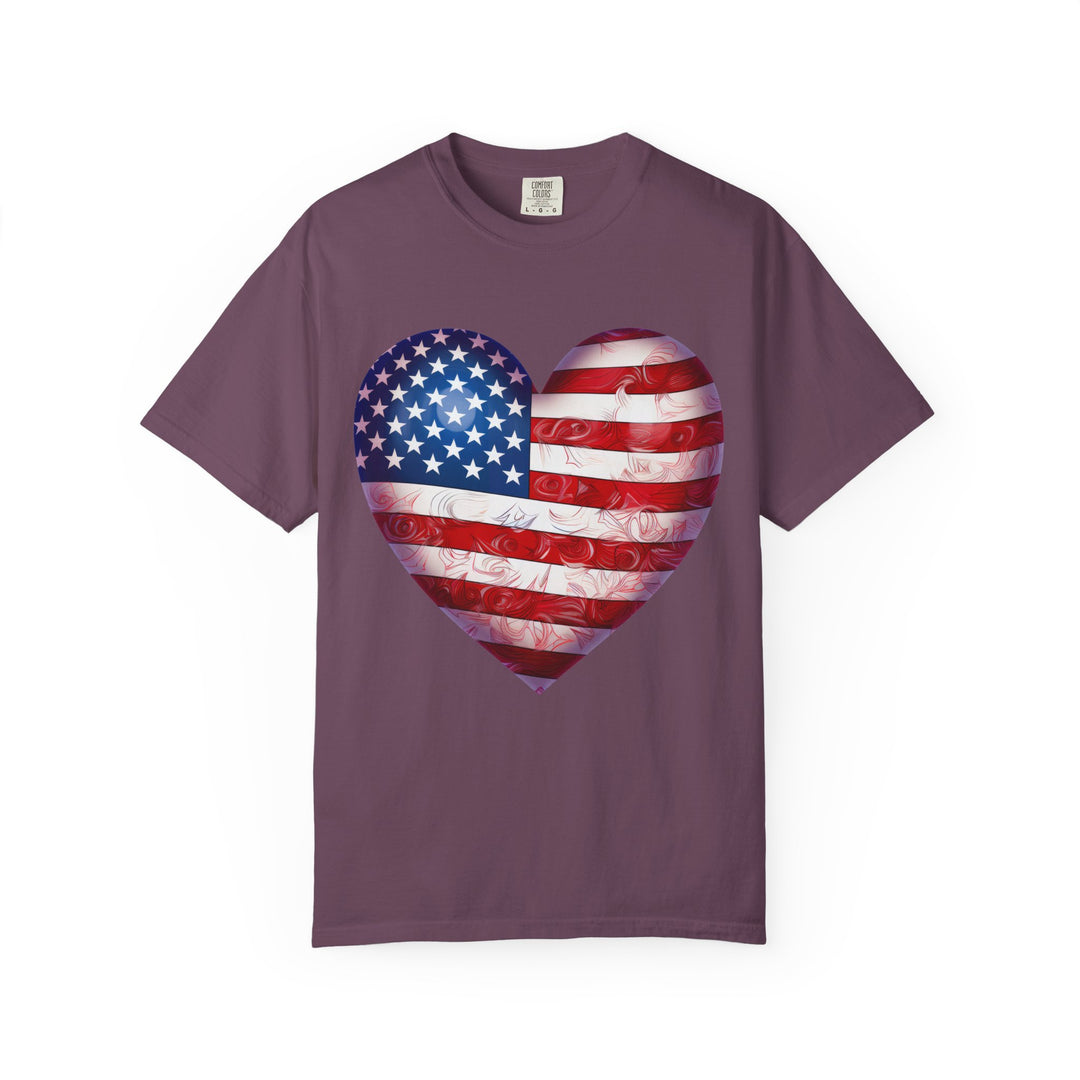 Patriotic American Flag Heart T-Shirt — Red, White & Blue 4th of July Gift