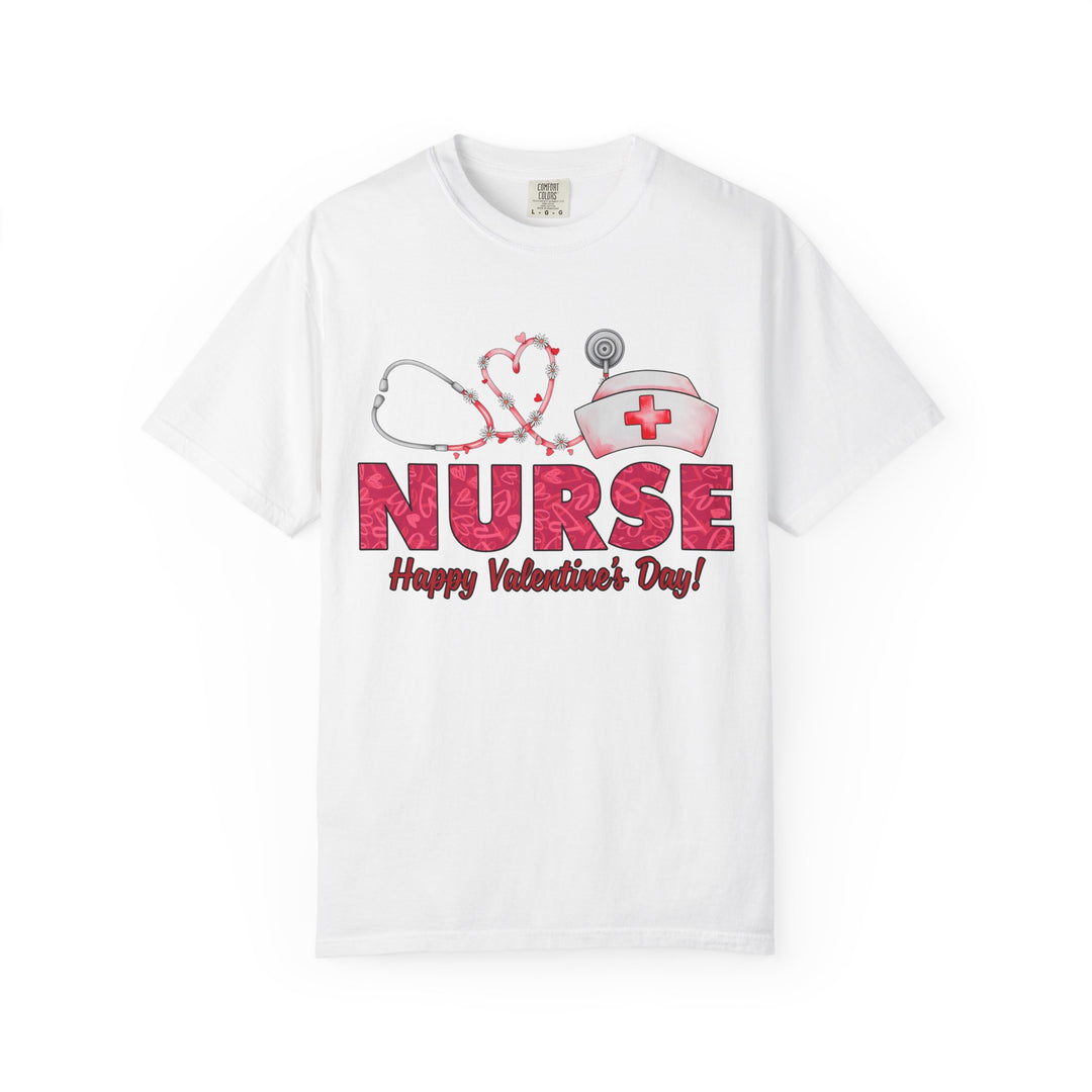 Nurse Valentine T-Shirt – Heart Stethoscope & Nurse Cap Graphic