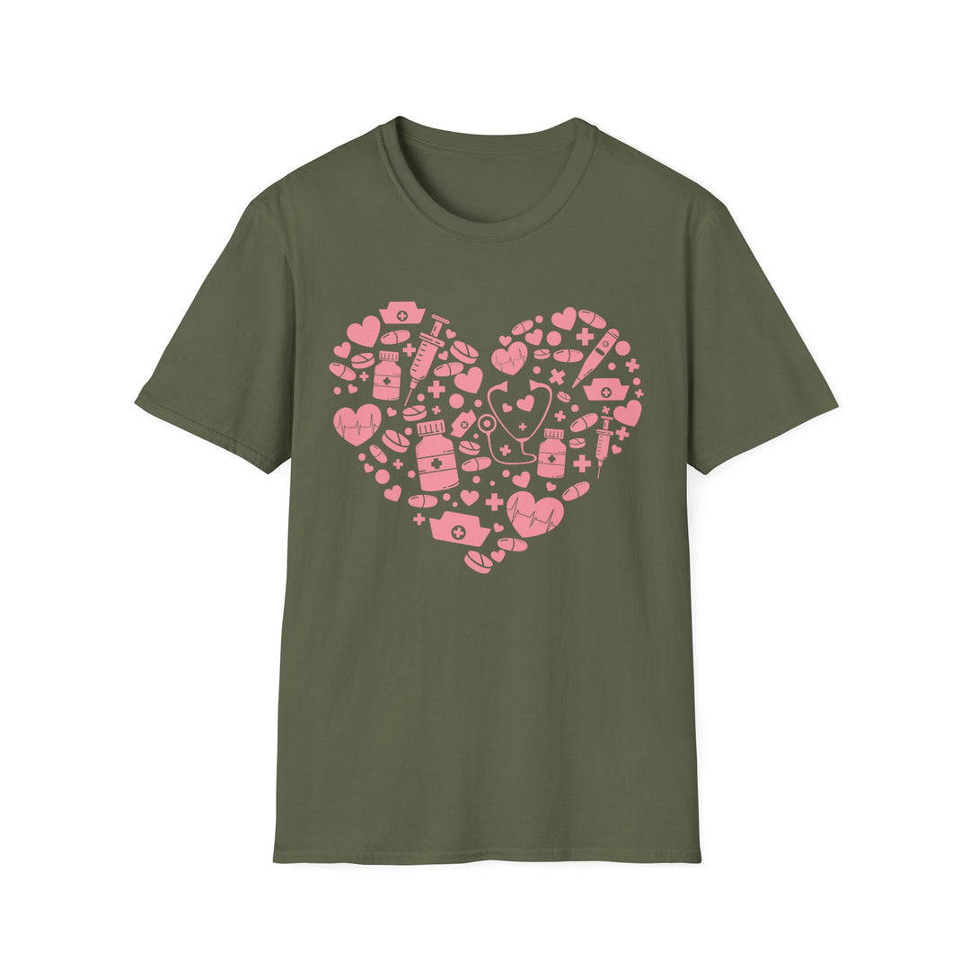 Heart Icon Pattern T-Shirt — Pink Valentine Love Graphic Tee