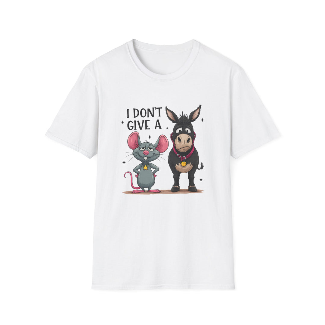 I Don’t Give A… Funny Mouse & Donkey T-Shirt — Humorous Animal Graphic Tee