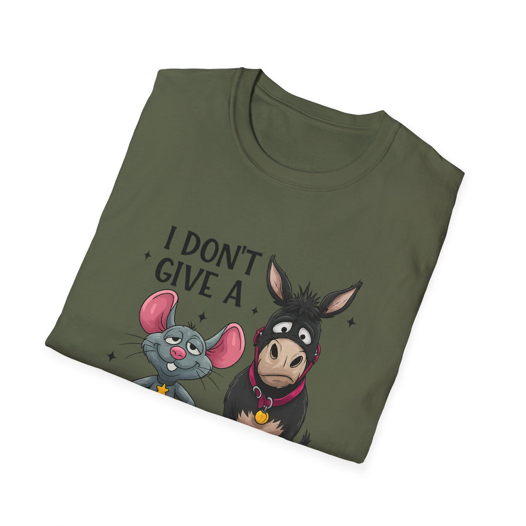 I Don’t Give A… Funny Mouse & Donkey T-Shirt — Humorous Animal Graphic Tee