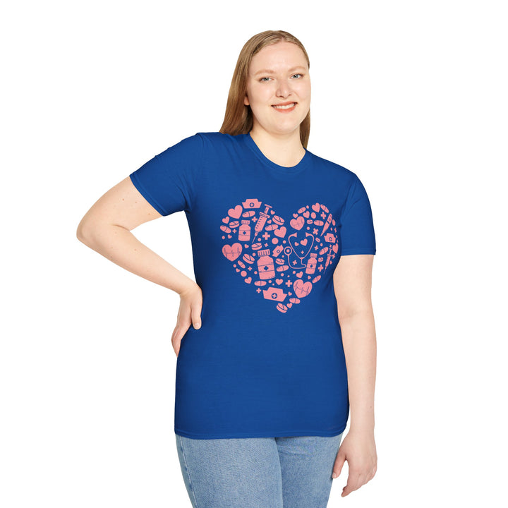 Heart Icon Pattern T-Shirt — Pink Valentine Love Graphic Tee