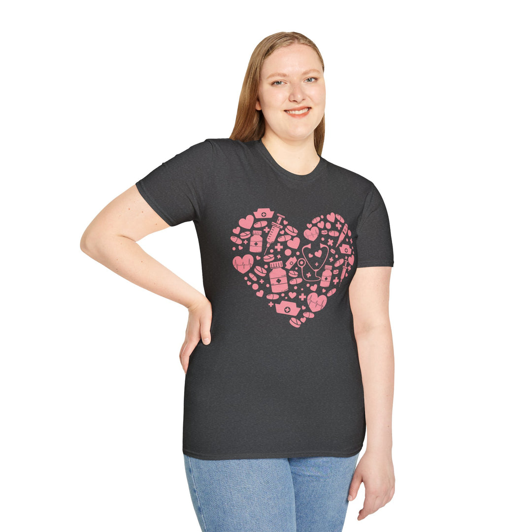Heart Icon Pattern T-Shirt — Pink Valentine Love Graphic Tee