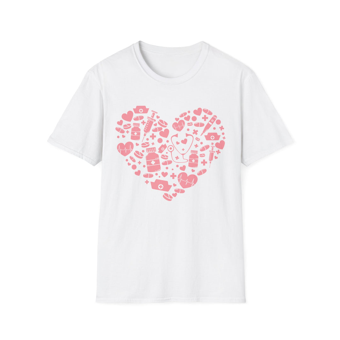 Heart Icon Pattern T-Shirt — Pink Valentine Love Graphic Tee
