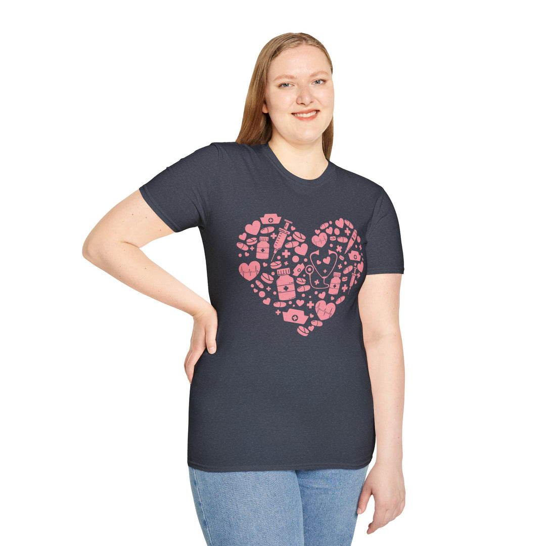 Heart Icon Pattern T-Shirt — Pink Valentine Love Graphic Tee