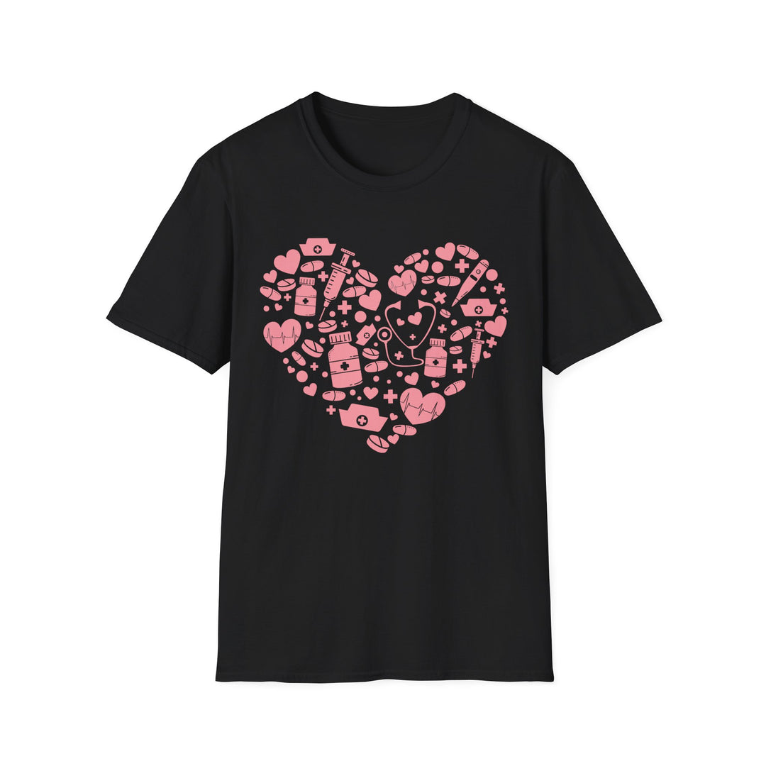 Heart Icon Pattern T-Shirt — Pink Valentine Love Graphic Tee