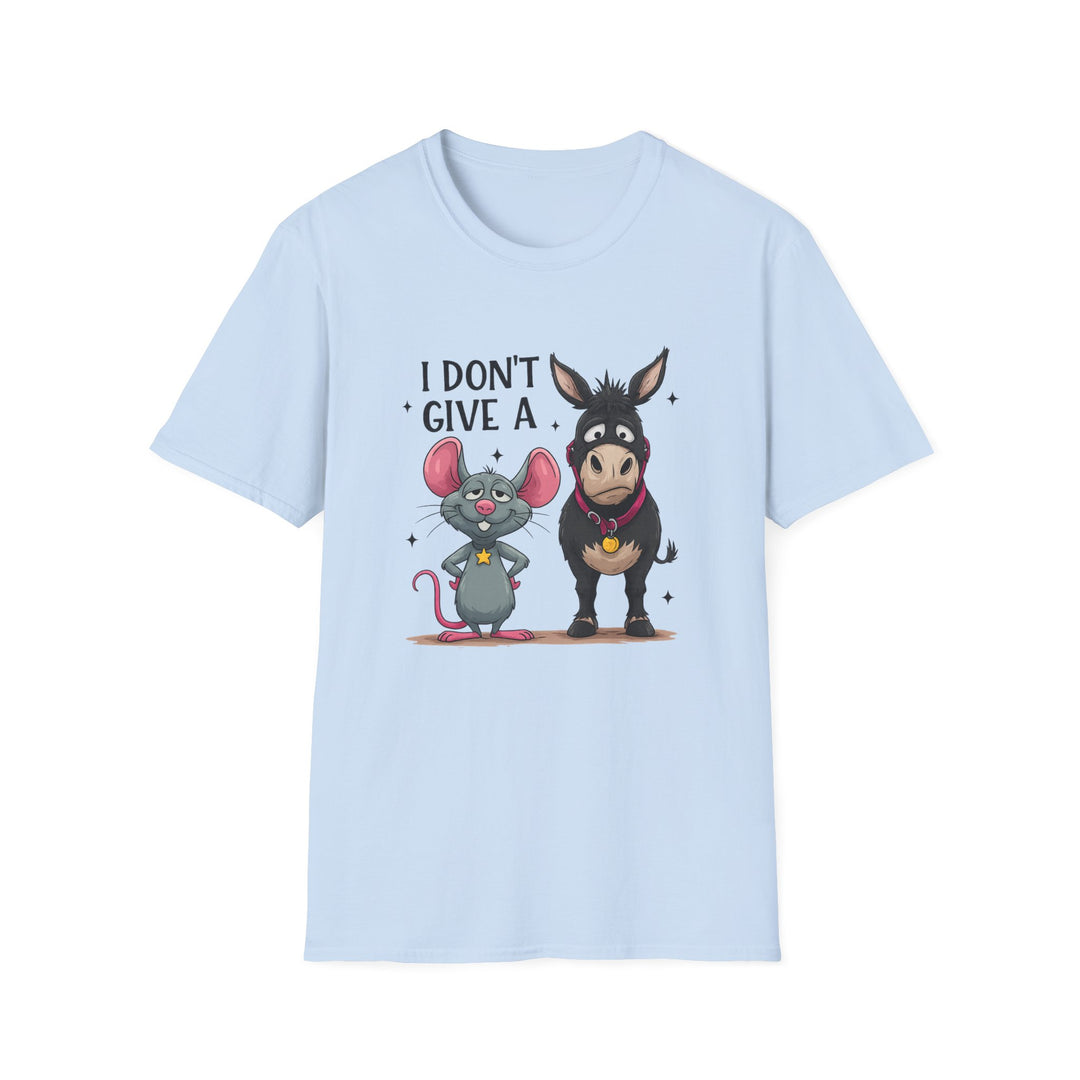 I Don’t Give A… Funny Mouse & Donkey T-Shirt — Humorous Animal Graphic Tee