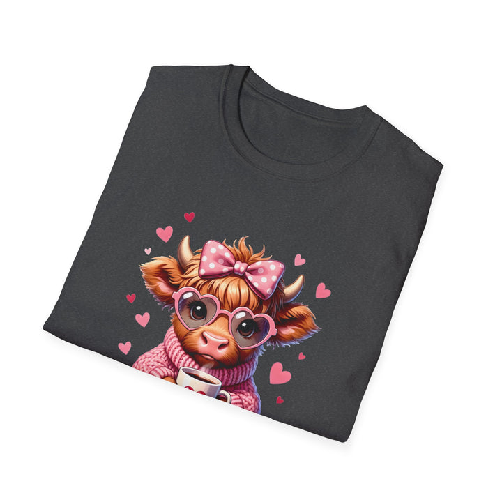 Be Mine Valentine Cow T-Shirt — Cute Cow Holding Heart Mug Tee