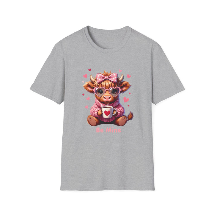 Be Mine Valentine Cow T-Shirt — Cute Cow Holding Heart Mug Tee