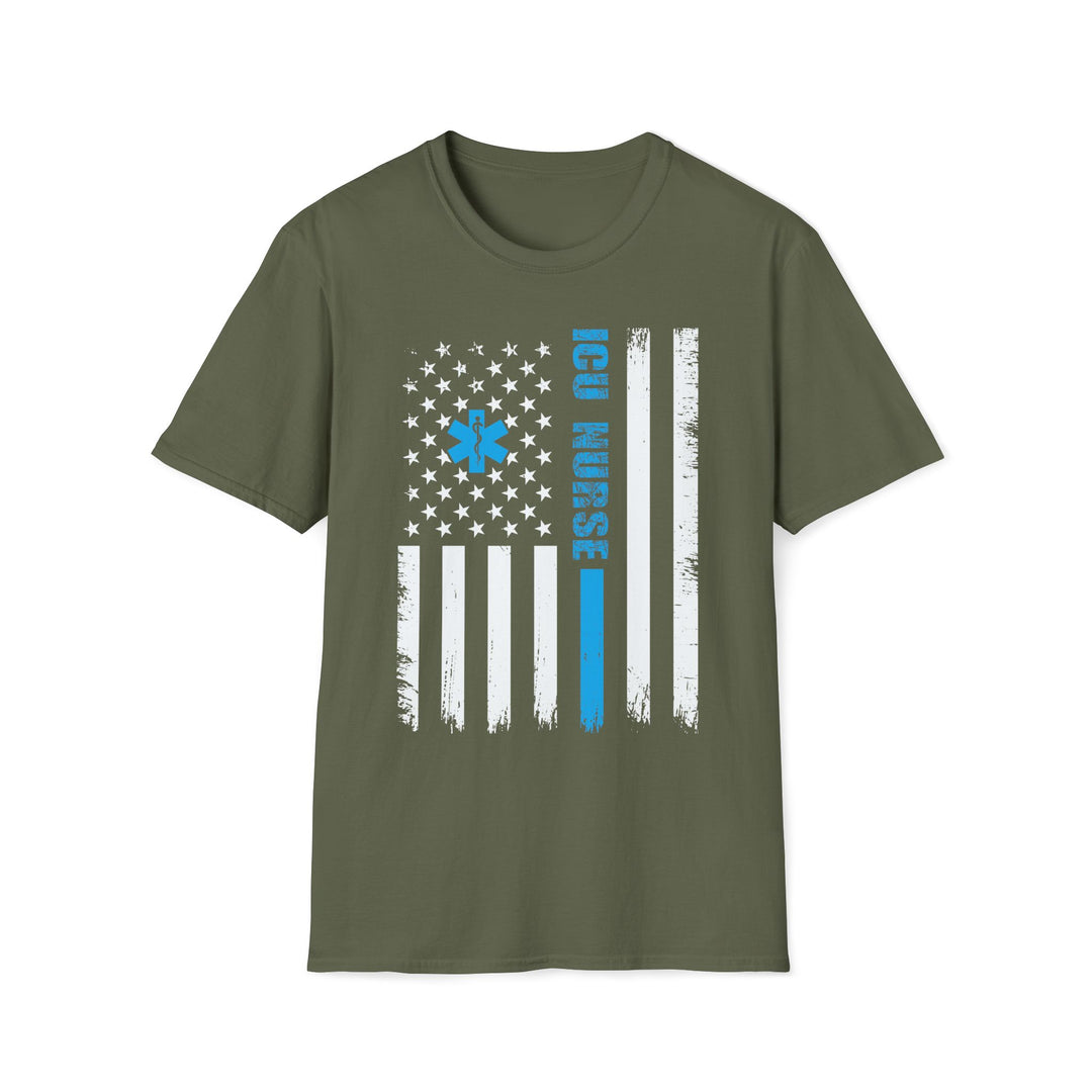 ICU Nurse American Flag T-Shirt — Thin Blue Line EMS Star of Life Tee