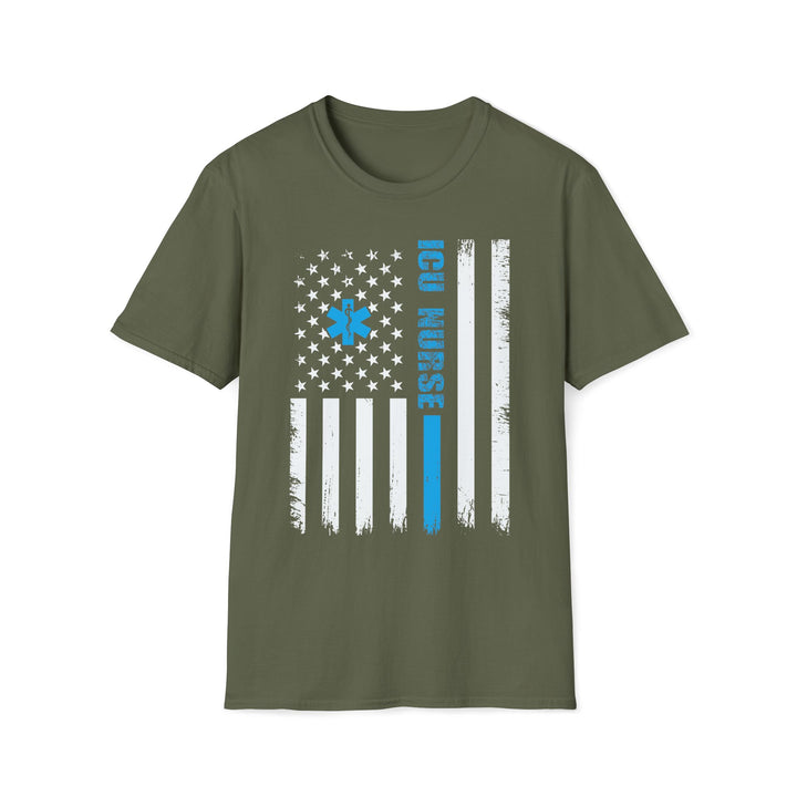 ICU Nurse American Flag T-Shirt — Thin Blue Line EMS Star of Life Tee