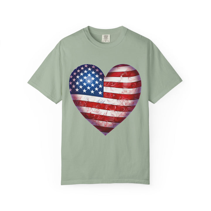 Patriotic American Flag Heart T-Shirt — Red, White & Blue 4th of July Gift