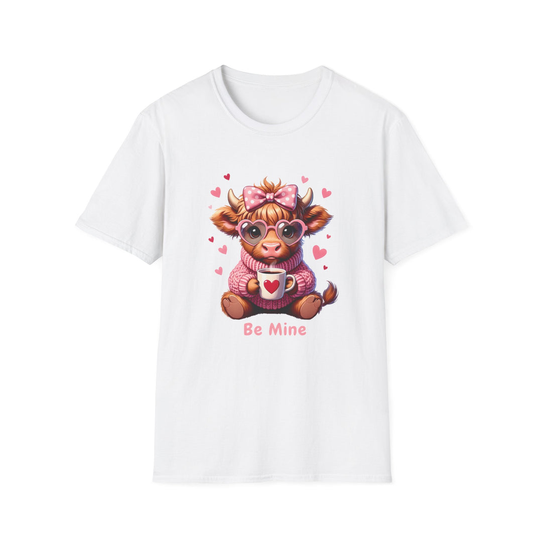 Be Mine Valentine Cow T-Shirt — Cute Cow Holding Heart Mug Tee