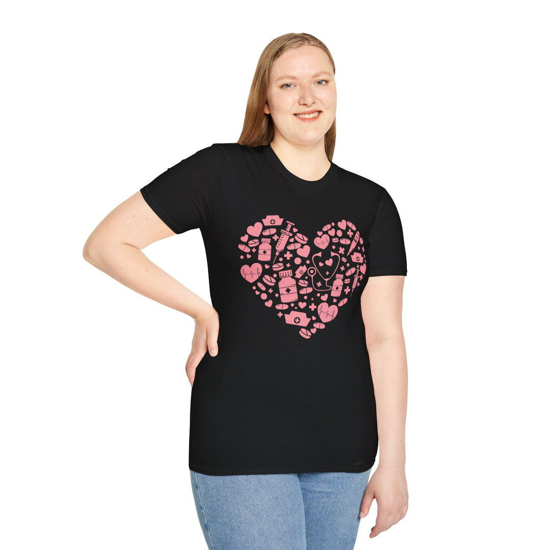 Heart Icon Pattern T-Shirt — Pink Valentine Love Graphic Tee