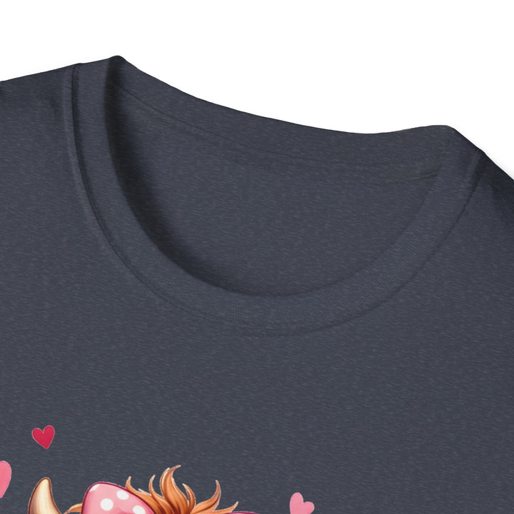 Be Mine Valentine Cow T-Shirt — Cute Cow Holding Heart Mug Tee