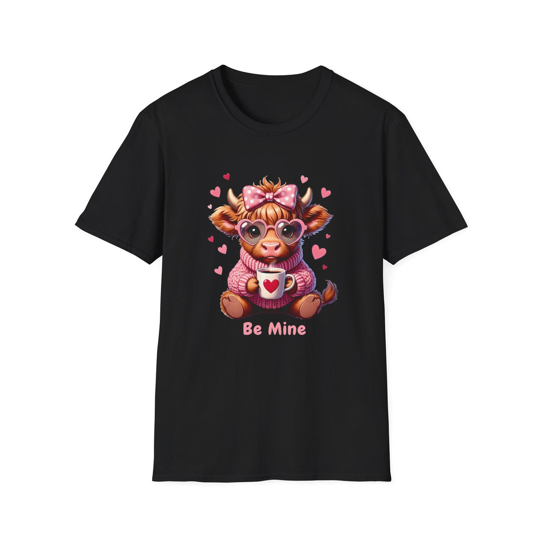Be Mine Valentine Cow T-Shirt — Cute Cow Holding Heart Mug Tee