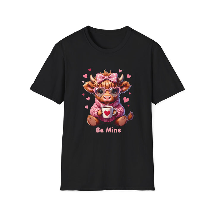 Be Mine Valentine Cow T-Shirt — Cute Cow Holding Heart Mug Tee
