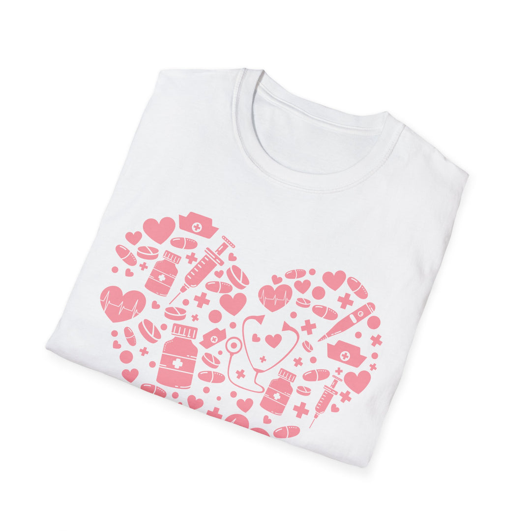 Heart Icon Pattern T-Shirt — Pink Valentine Love Graphic Tee