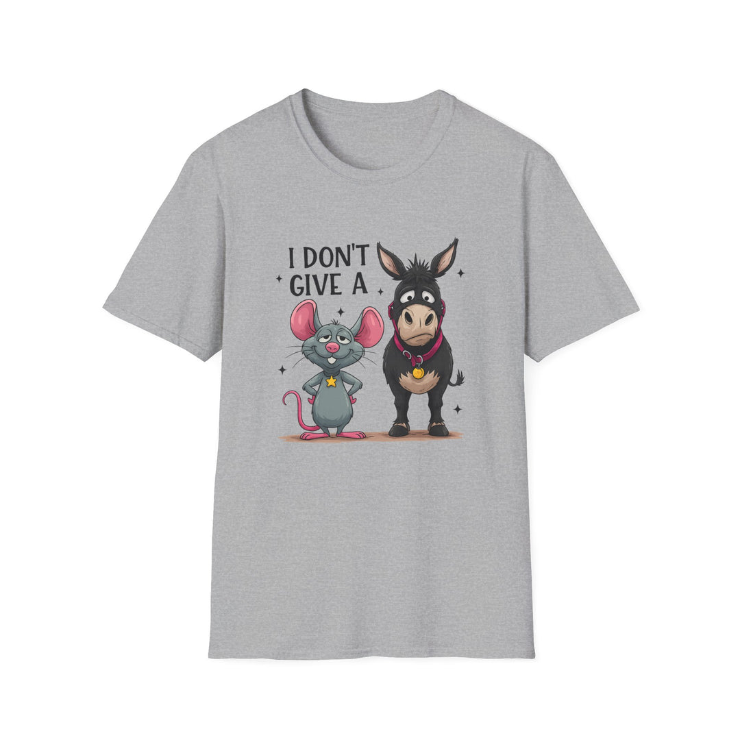 I Don’t Give A… Funny Mouse & Donkey T-Shirt — Humorous Animal Graphic Tee