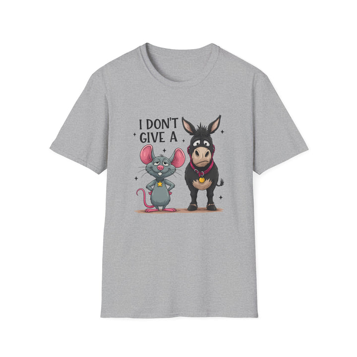 I Don’t Give A… Funny Mouse & Donkey T-Shirt — Humorous Animal Graphic Tee