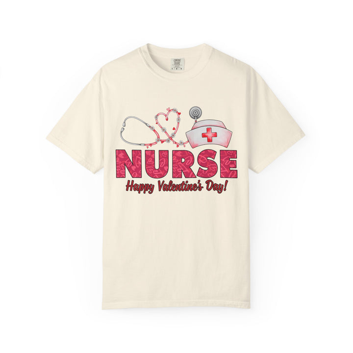 Nurse Valentine T-Shirt – Heart Stethoscope & Nurse Cap Graphic