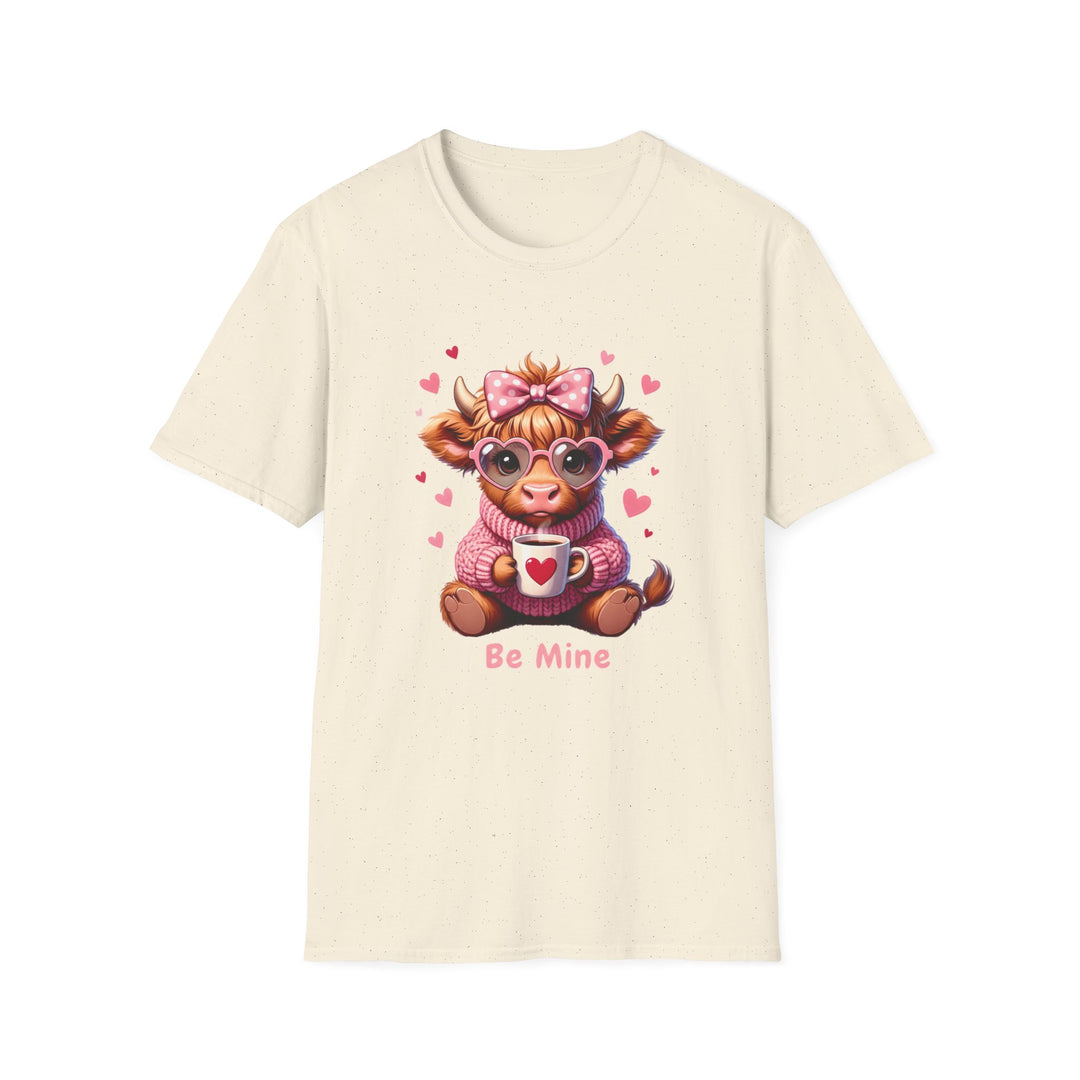 Be Mine Valentine Cow T-Shirt — Cute Cow Holding Heart Mug Tee