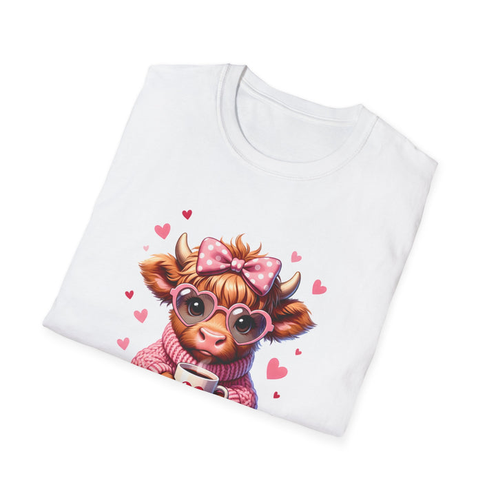 Be Mine Valentine Cow T-Shirt — Cute Cow Holding Heart Mug Tee
