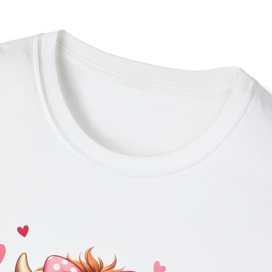 Be Mine Valentine Cow T-Shirt — Cute Cow Holding Heart Mug Tee