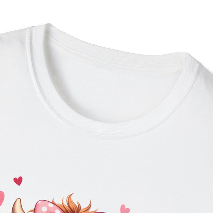 Be Mine Valentine Cow T-Shirt — Cute Cow Holding Heart Mug Tee