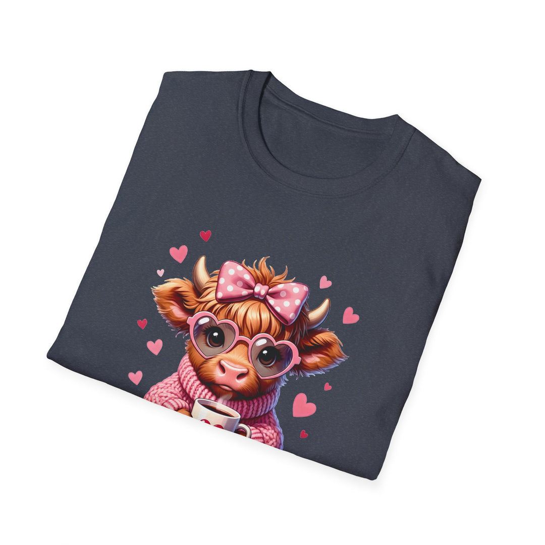 Be Mine Valentine Cow T-Shirt — Cute Cow Holding Heart Mug Tee