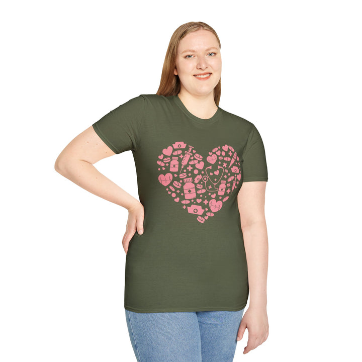 Heart Icon Pattern T-Shirt — Pink Valentine Love Graphic Tee