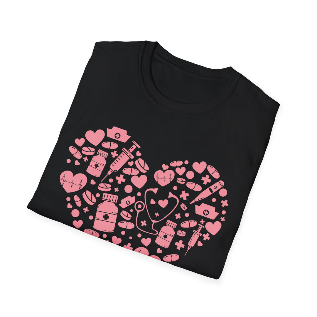 Heart Icon Pattern T-Shirt — Pink Valentine Love Graphic Tee