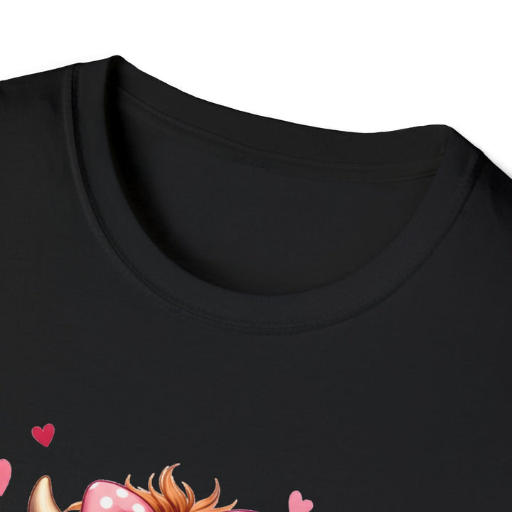 Be Mine Valentine Cow T-Shirt — Cute Cow Holding Heart Mug Tee