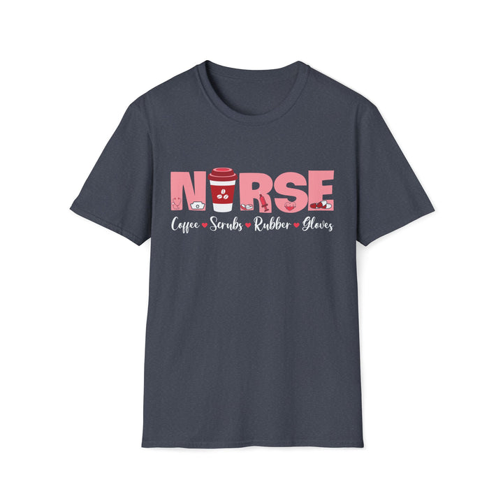 Nurse Coffee Scrubs Rubber Gloves T-Shirt — Funny Pink Nurse Tee