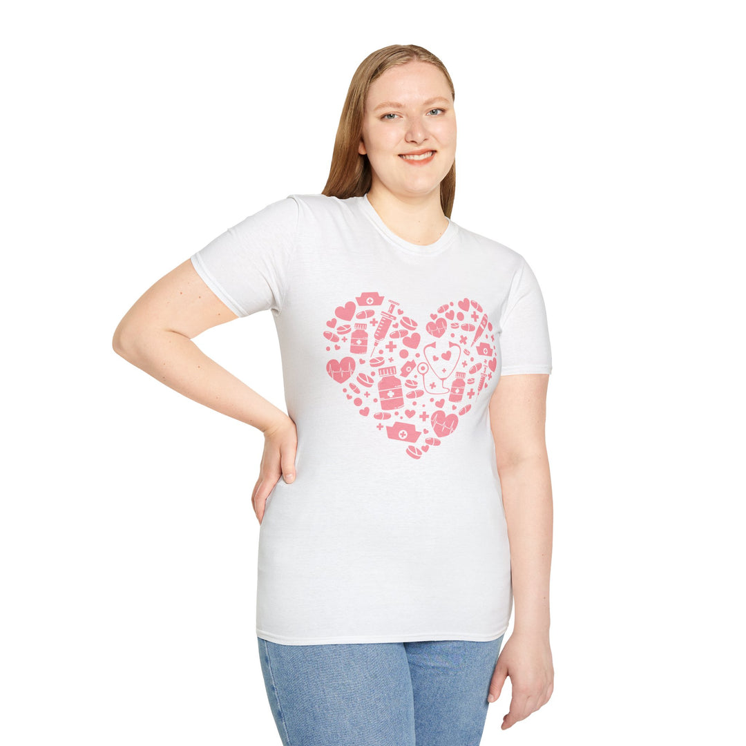Heart Icon Pattern T-Shirt — Pink Valentine Love Graphic Tee