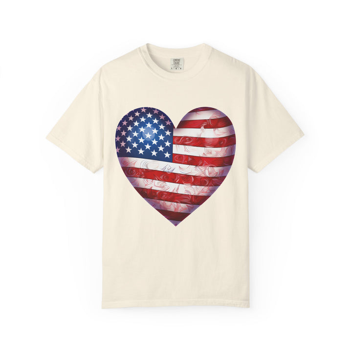 Patriotic American Flag Heart T-Shirt — Red, White & Blue 4th of July Gift