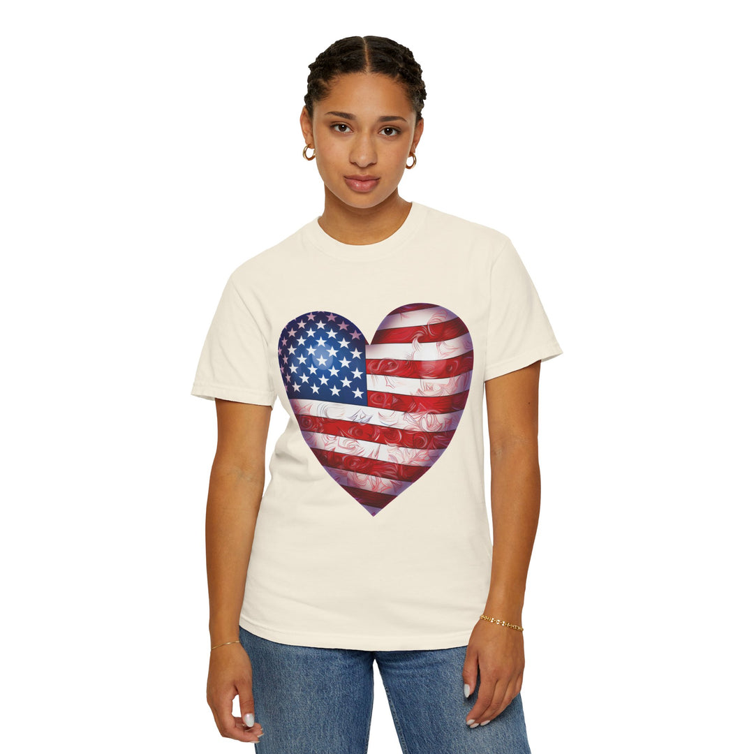 Patriotic American Flag Heart T-Shirt — Red, White & Blue 4th of July Gift