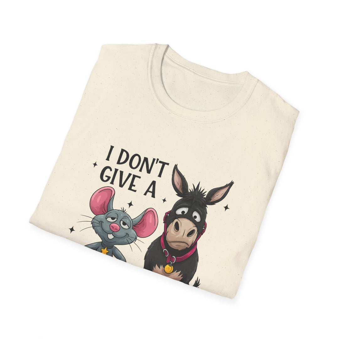 I Don’t Give A… Funny Mouse & Donkey T-Shirt — Humorous Animal Graphic Tee