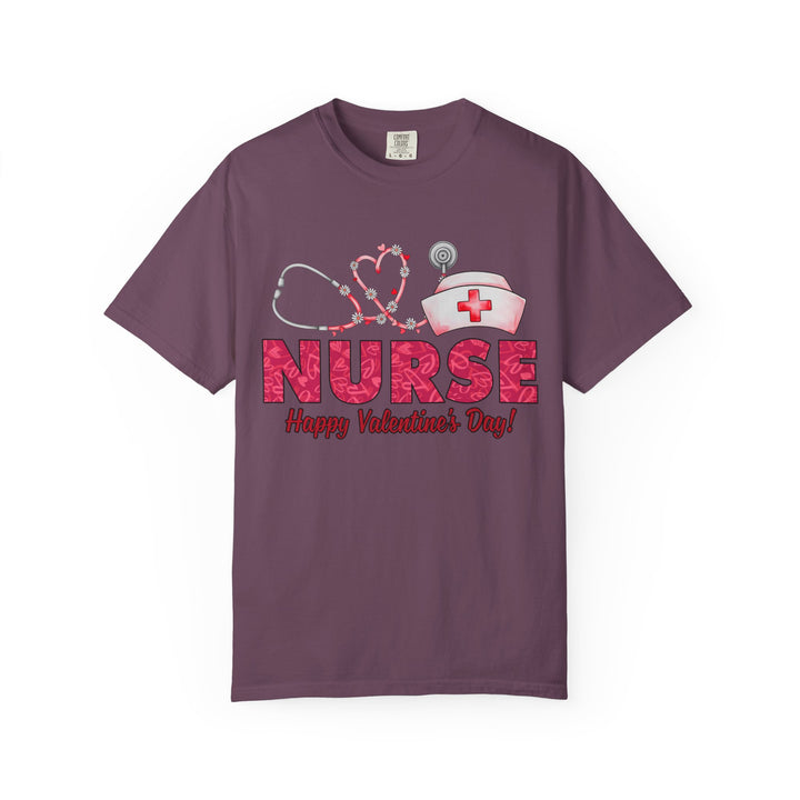 Nurse Valentine T-Shirt – Heart Stethoscope & Nurse Cap Graphic