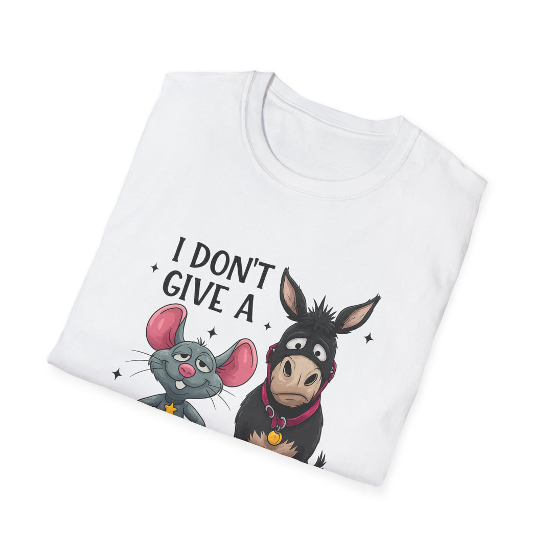 I Don’t Give A… Funny Mouse & Donkey T-Shirt — Humorous Animal Graphic Tee