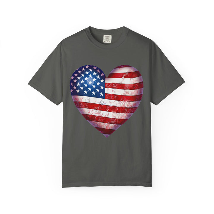 Patriotic American Flag Heart T-Shirt — Red, White & Blue 4th of July Gift