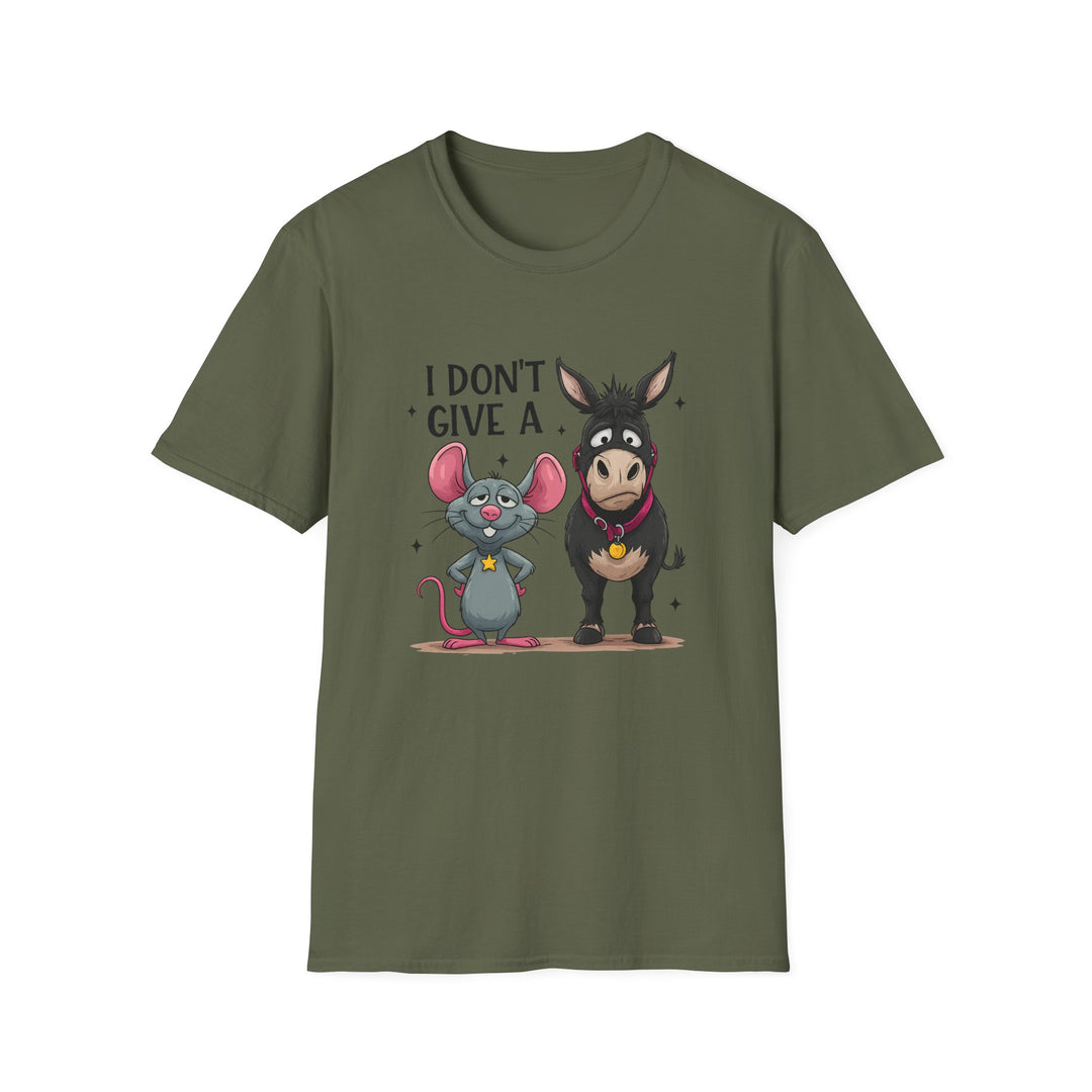 I Don’t Give A… Funny Mouse & Donkey T-Shirt — Humorous Animal Graphic Tee