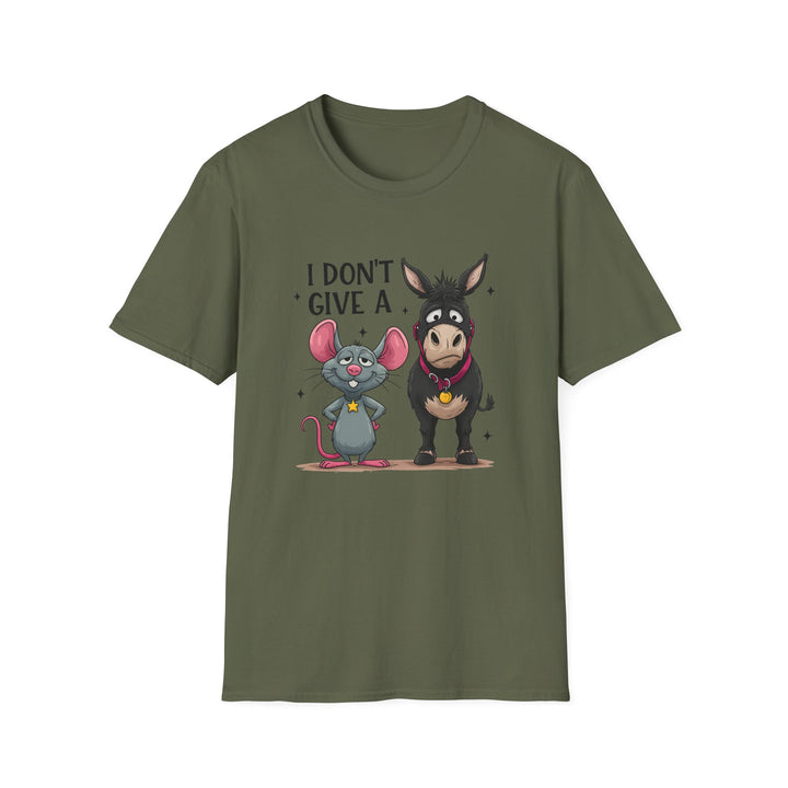I Don’t Give A… Funny Mouse & Donkey T-Shirt — Humorous Animal Graphic Tee